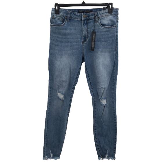 Seethrusoul Stretch Ankle Skinny Distressed Jeans High Rise Blue Size 30 NWT - Picture 1 of 7